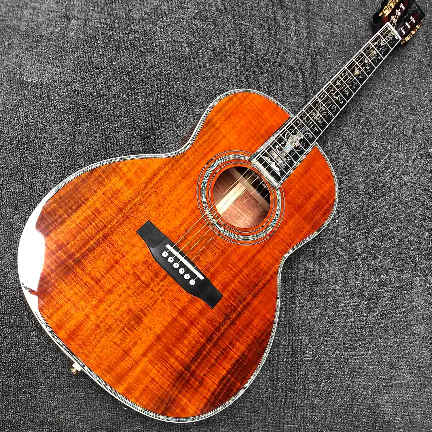 Custom OOO45k 39 Inch Classic Acoustic Guitar Solid Koa Top Abalone Binding Inlay on Headstock