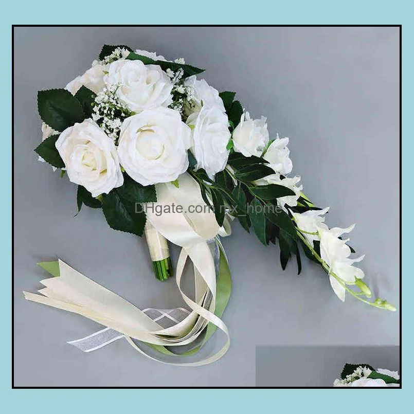 Decorative Flowers Waterval Bruiloft Bruid Boeket Bruidsmeisje Hand Gebonden Bloem Decor Home Vakantie Feestartikelen Europese Rose Bloemen Gift