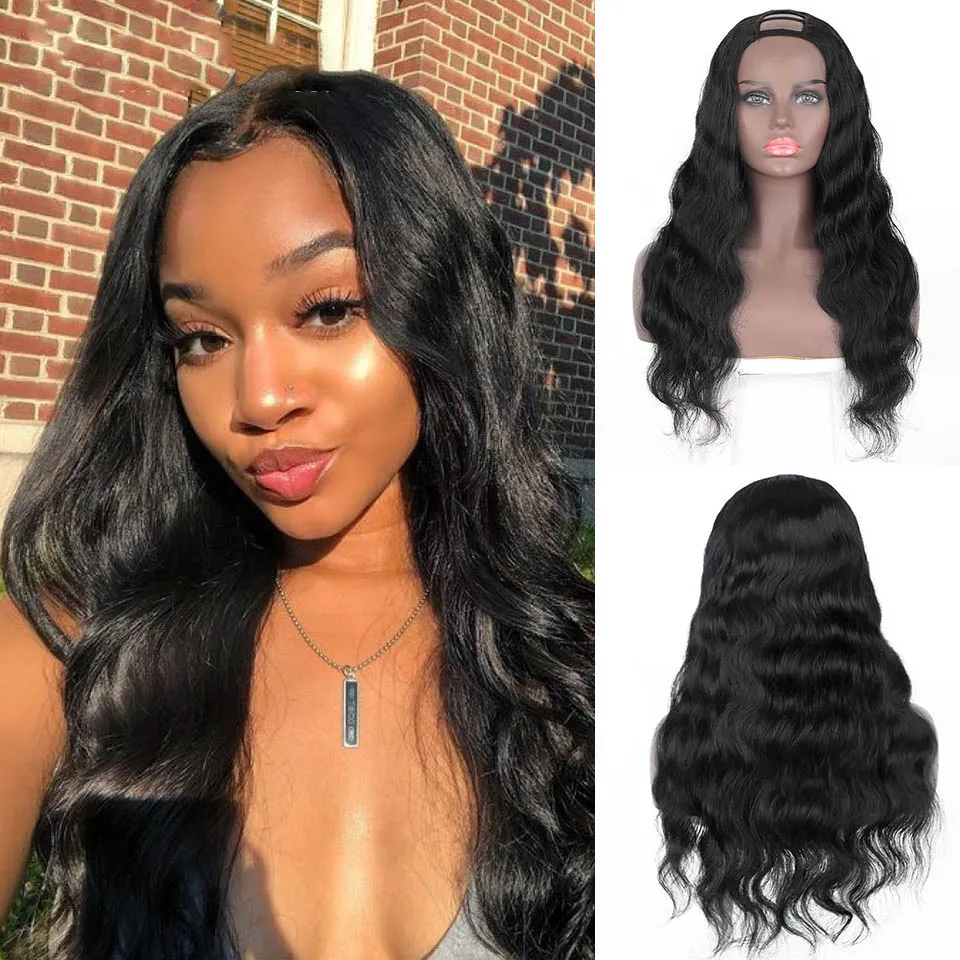 Perruque brésilienne U Part 100% cheveux humains sans colle Full Body Wave pour femmes noires