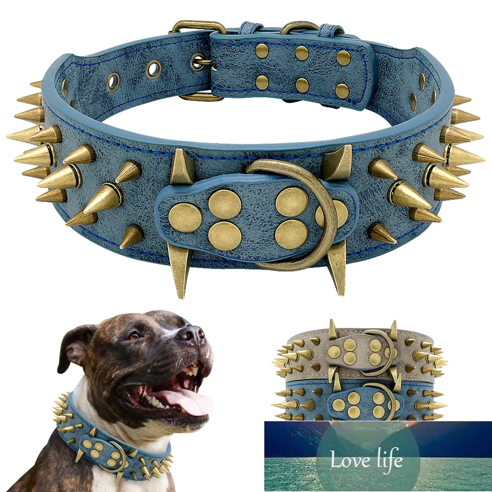 Cool Dog Collar Spiked Studded Leather Pet Dog Collares Pitbull Bulldog Collar Perro Para Perros Medianos Grandes Boxer Pastor Alemán Precio de fábrica diseño experto Calidad