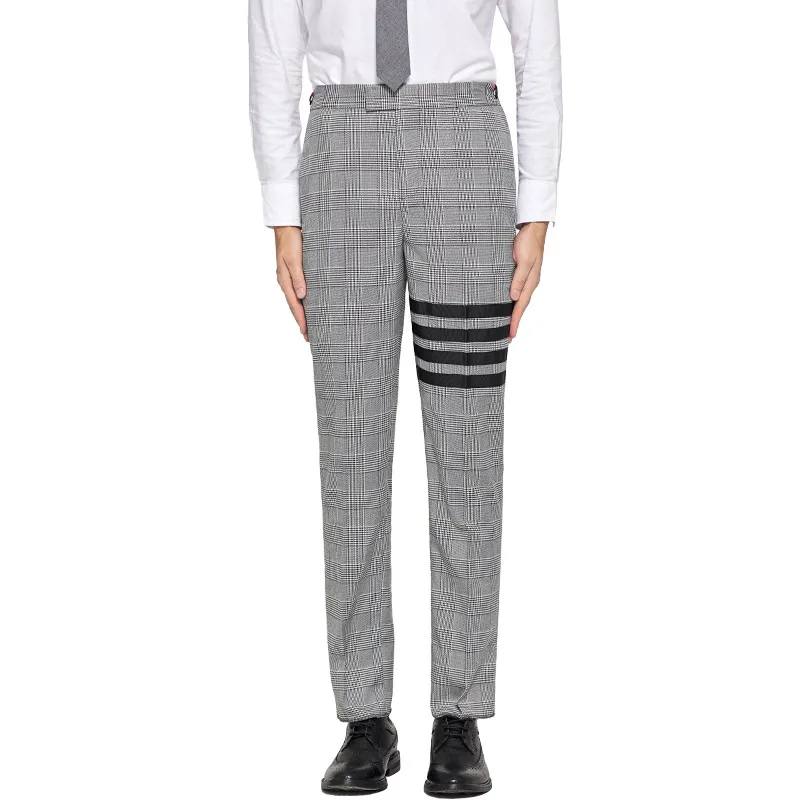 Men's Pants Fashion Brand Men Casual Suit Pants Gray Plaid Black Striped Spring And Autumn Business Formal Trousers