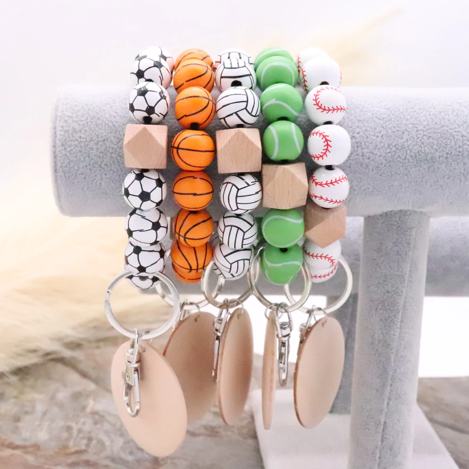 Venta directa de fábrica, pulsera de cuentas de madera de béisbol con cuentas, virutas de madera con personalidad, se pueden grabar multicolor opcional