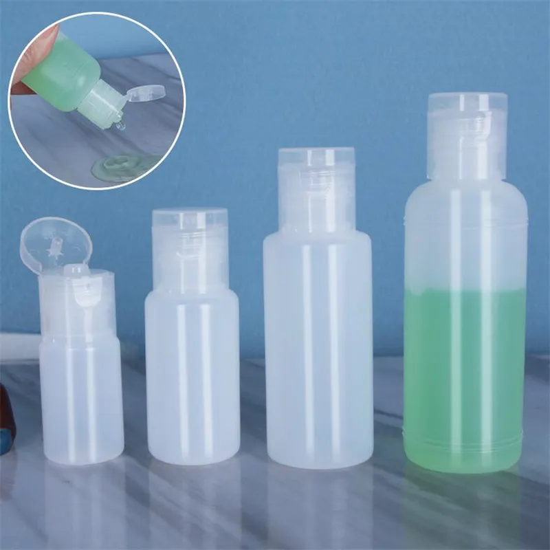 10ml 20ml 30ml 50ml Botella de plástico exprimible Envase de muestra cosmética PE Flip Cap Loción Botellas recargables