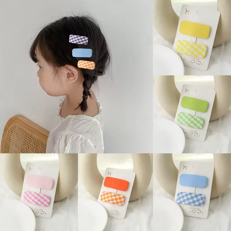 Sweet Solid Square BB Clip For Little Girl Korean Children's Cloth Plaid Hairpin Trimming Clip Trendy Kids Hair Accessories