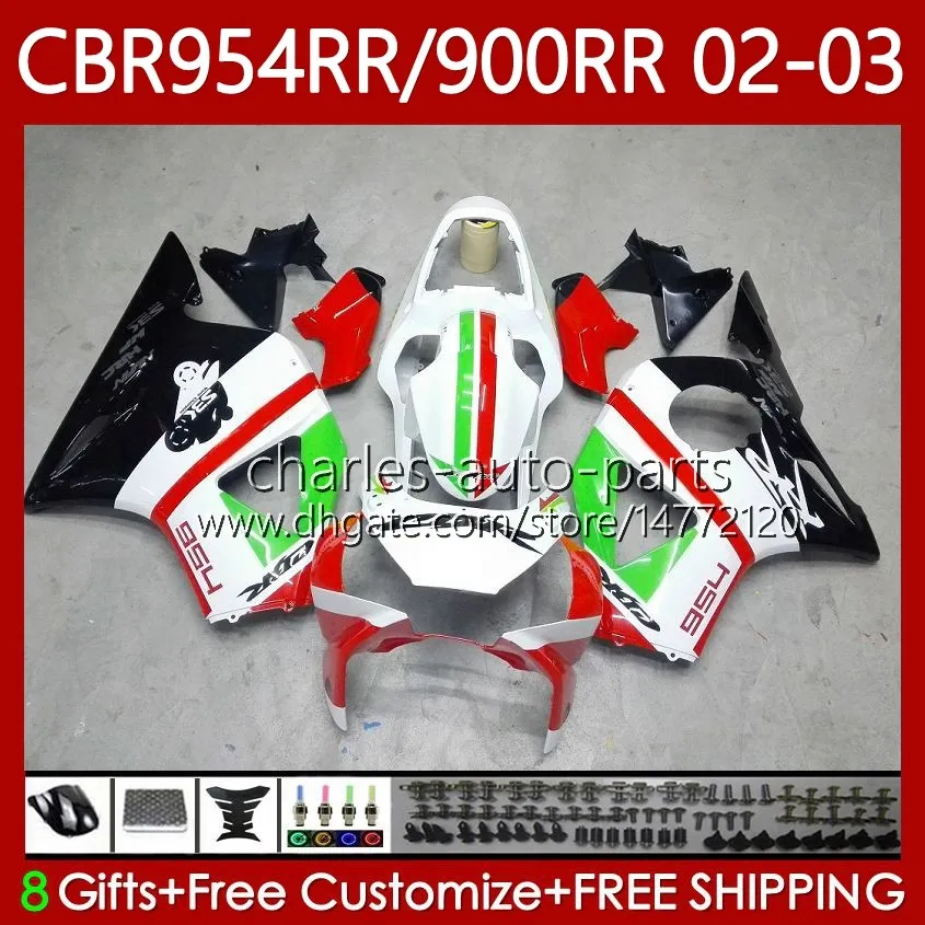 Kit de carroçaria para Honda CBR900 CBR954 RR CBR 954 900 RR CC 2002-2003 Corpo 61No.16 CBR954rr CBR 900RR 954RR 900CC 02 03 CBR900RR CBR954-RR 2002 2003 Faires Vermelho Verde