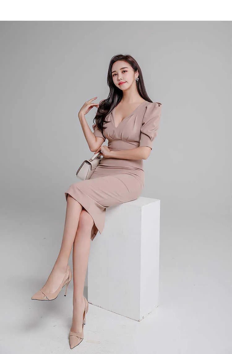 Fluffy sleeve pencil dress ブラウン M Fluffy sleeve pencil dress|LE'RURE