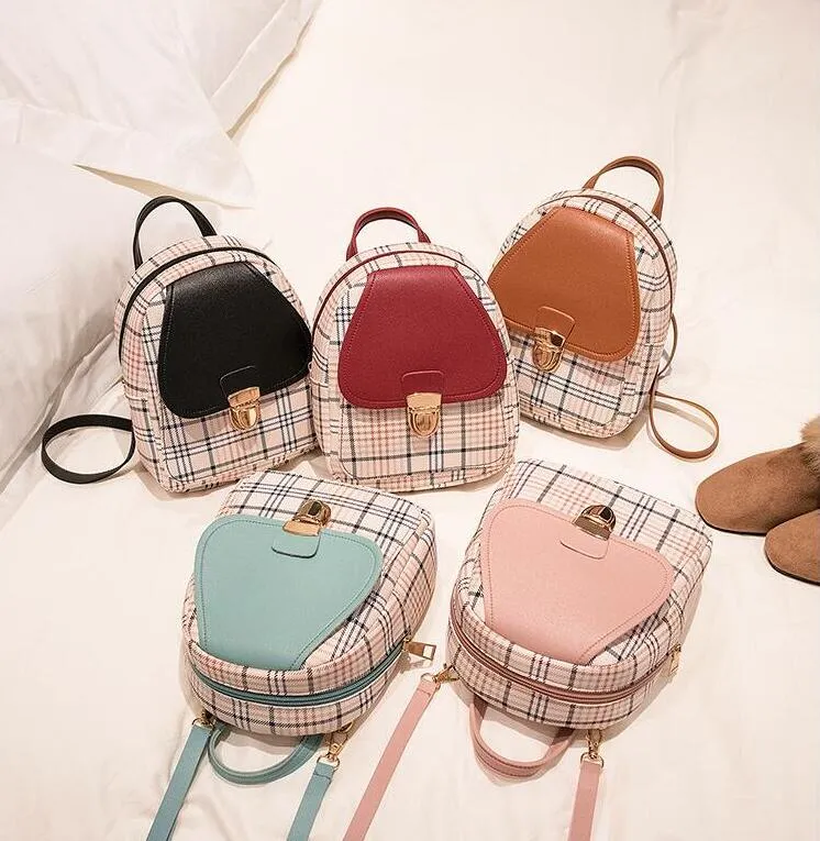 Lovely Girl Plaid Backpack Fashion Kids PU Leather Schoolbags Girls School Bags Lady Backpacks Children Shoulders Bag