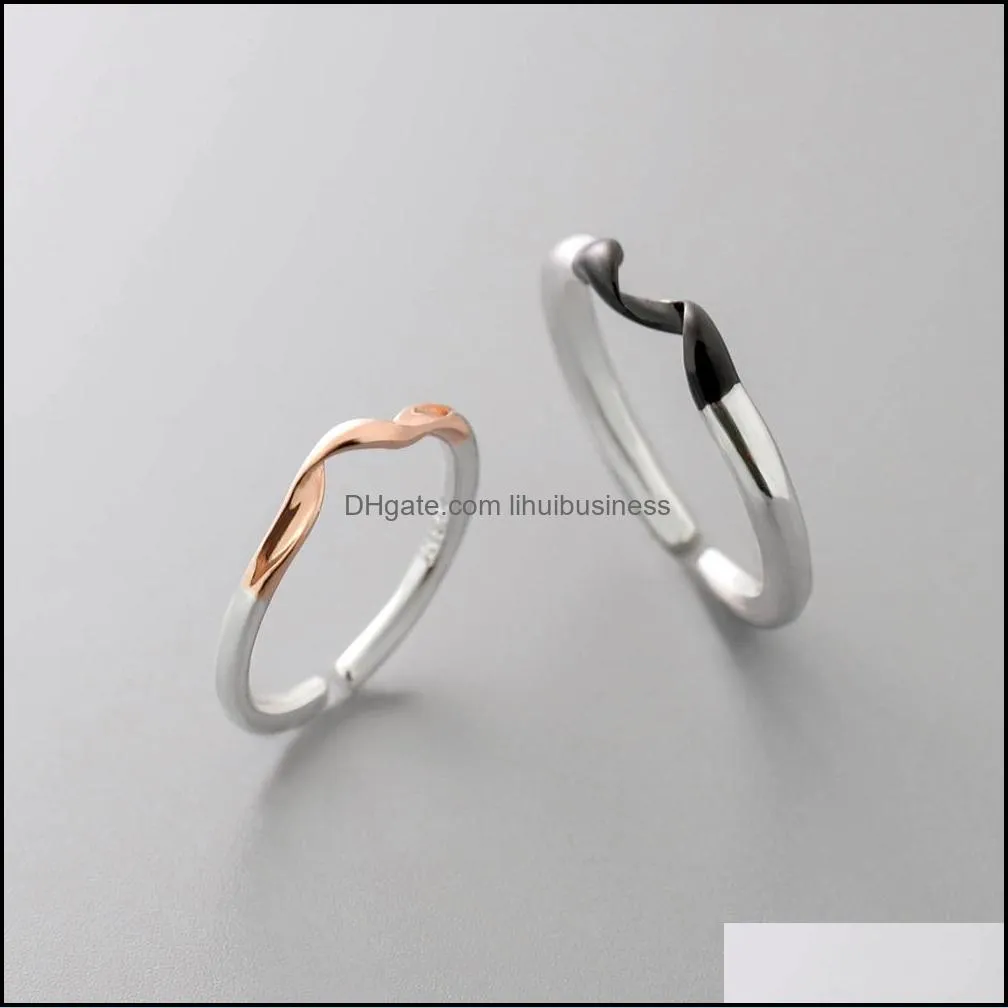 Thaya Winding Design Finger Ring s925 Silver Black and Rose Gold Simple Couple Interlocking Rings for Women Elegant Jewelry Y0122
