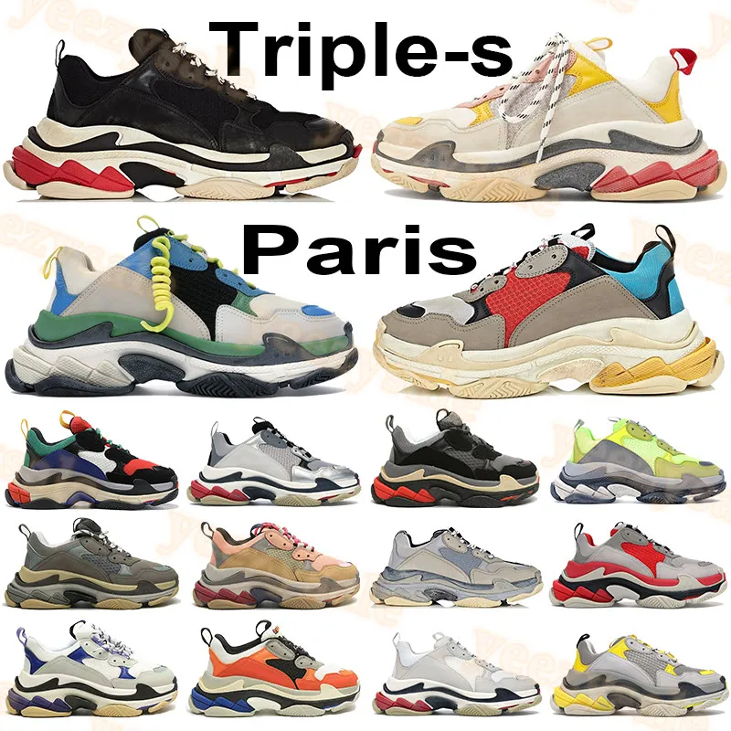 2021 Triple-S Paris повседневная обувь синий черный белый красный зеленый желтый бежевый светло-серый мульти мужчин женщин кроссовки платформы тренеров нас 6-12