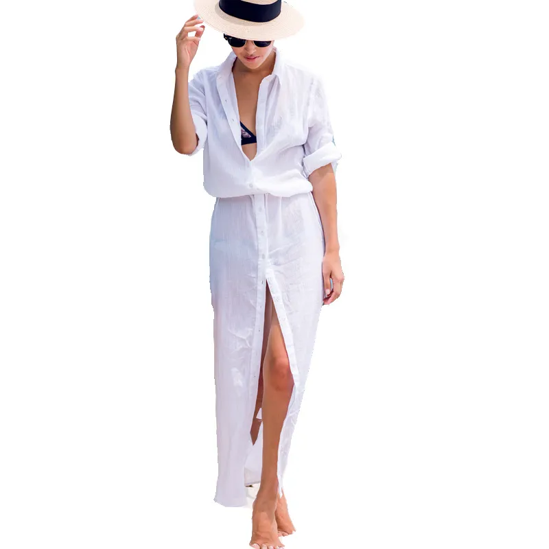 Saida De Praia 2021 maillot de bain en mousseline de soie couvrir Long Beach Coverups femmes Maxi robe de plage Cover-ups Transparent Beachwear 210317