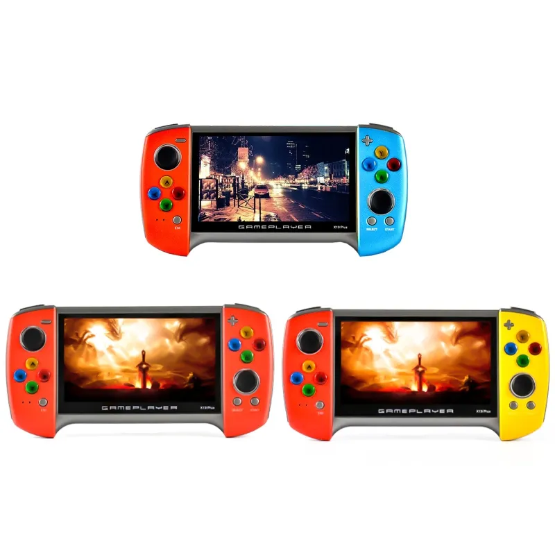 2020 Ny X19 Plus Handheld Game Console 5.1 tums Storskärm Classic Games 360 graders dubbelrocker