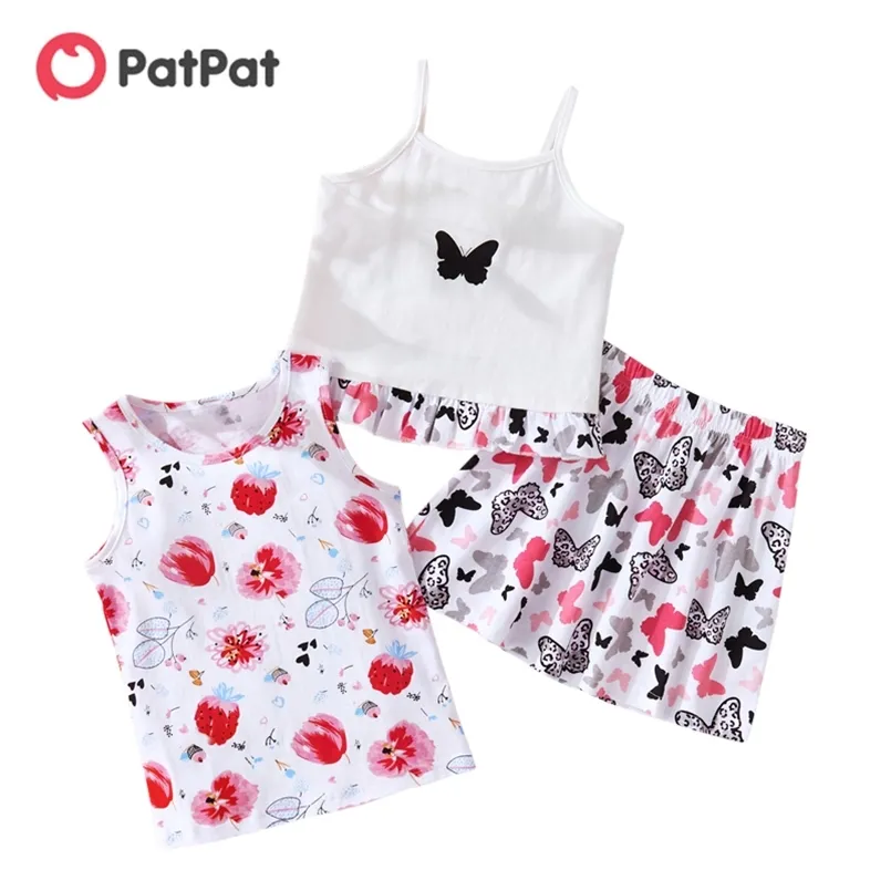 Letni 3-częściowy baby Girl Camisole i spódnica Zestaw zbiornika na 3-6y bawełniany bawełniany bez rękawów 210528