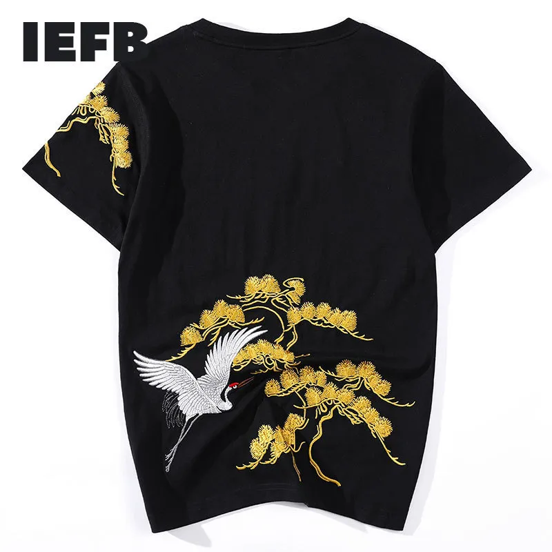 IEFB hommes Style chinois Tee hauts broderie Songhechao pur coton décontracté ample grande taille Couple T-shirt à manches courtes 9Y5874 210524