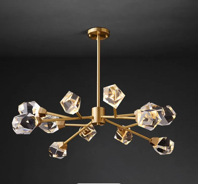 Nowoczesny złoty żyrandol do salonu jadalnia diamentowy kształt oświetlenia LED Mosiądz Miedź Stojak Wiszący Lampa