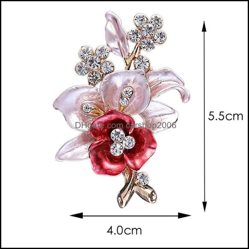 Pins, Brooches Red Brooch Wild Flower Drip Enamel Rhinestone Corsage Dress