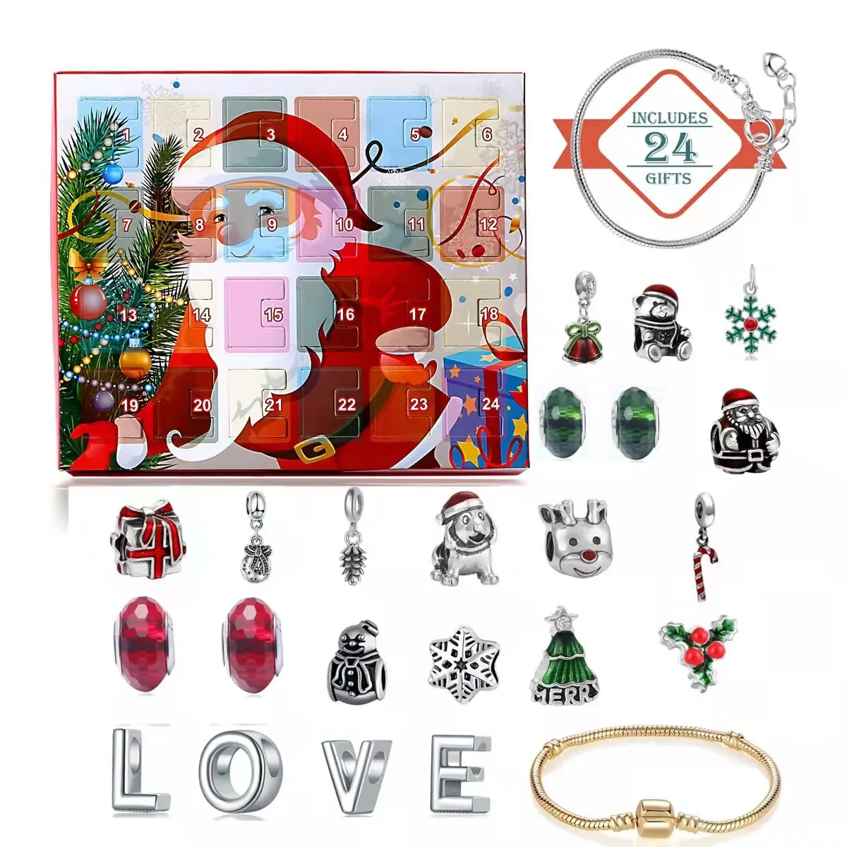charm beads Christmas gift package DIY Jewelry Sets with gifts box snowflake candy santa christmas's tree charms Accessories fit snake chain bracelets