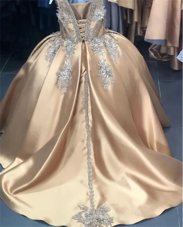 Luxurious Gold Flower Girl Gold prom dress with Lace, Beaded Satin, Square Neckline, Sleeveless Design, Appliques, and Holy Communion Celebrations for Luxurious Gold Flower Girl Gold prom dress with Lace, Beaded Satin, Square Neckline, Sleeveless Design, Appliques, and Holy Communion Celebrations for