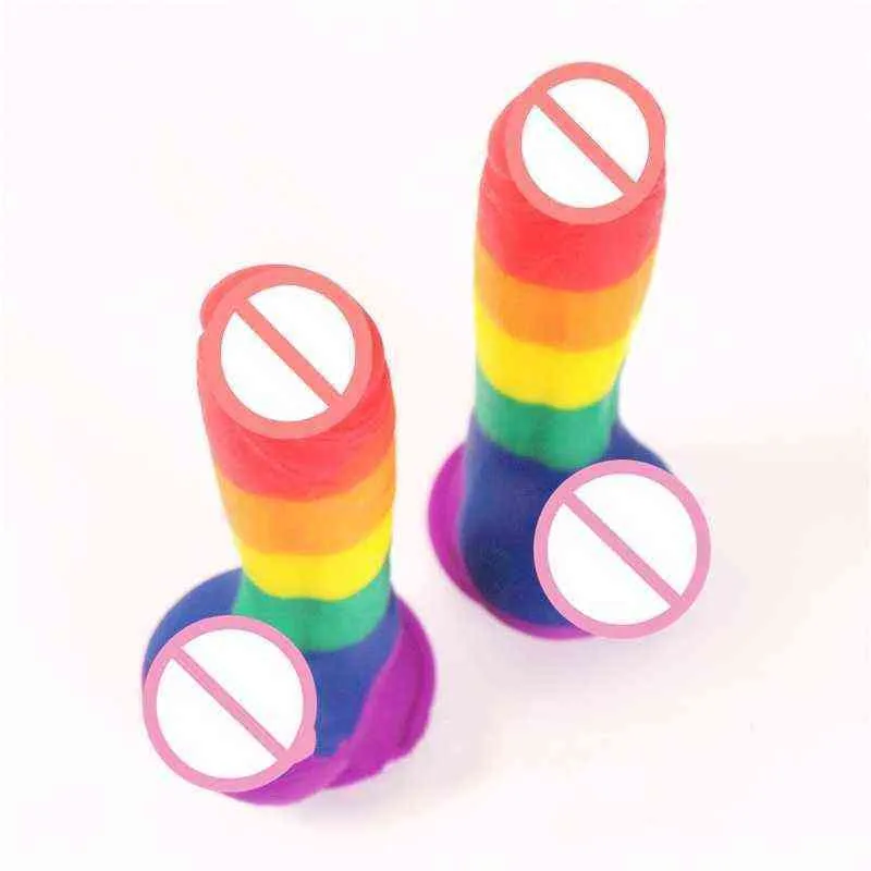 NXY Dildos Consolador LifeLike kvinnliga sexleksaker, 20 cm Rainbow Masturbators, Penis Bands, Sugkoppar, Butiker, Nya produkter i 1210