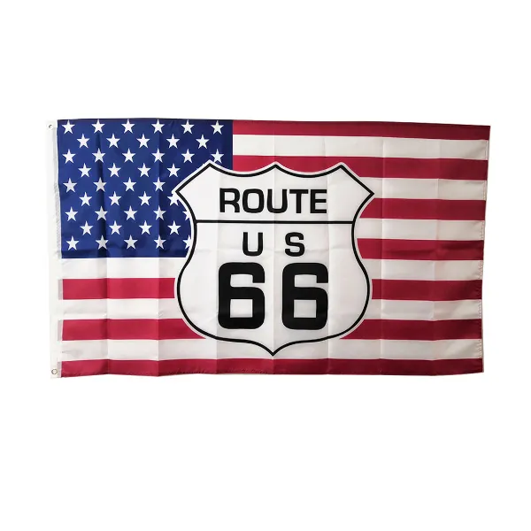 Route 66 USA 3x5ft Flags 100D Polyester Banners Indoor Outdoor Vivid Color High Quality With Two Brass Grommets