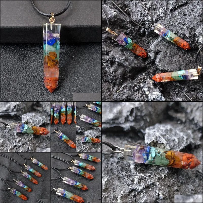 Reiki Healing Hexagonal Prism Stone Seven Chakra Orgone Energy Pendant Necklaces Pendulum Amulet Orgonite Crystal Necklace