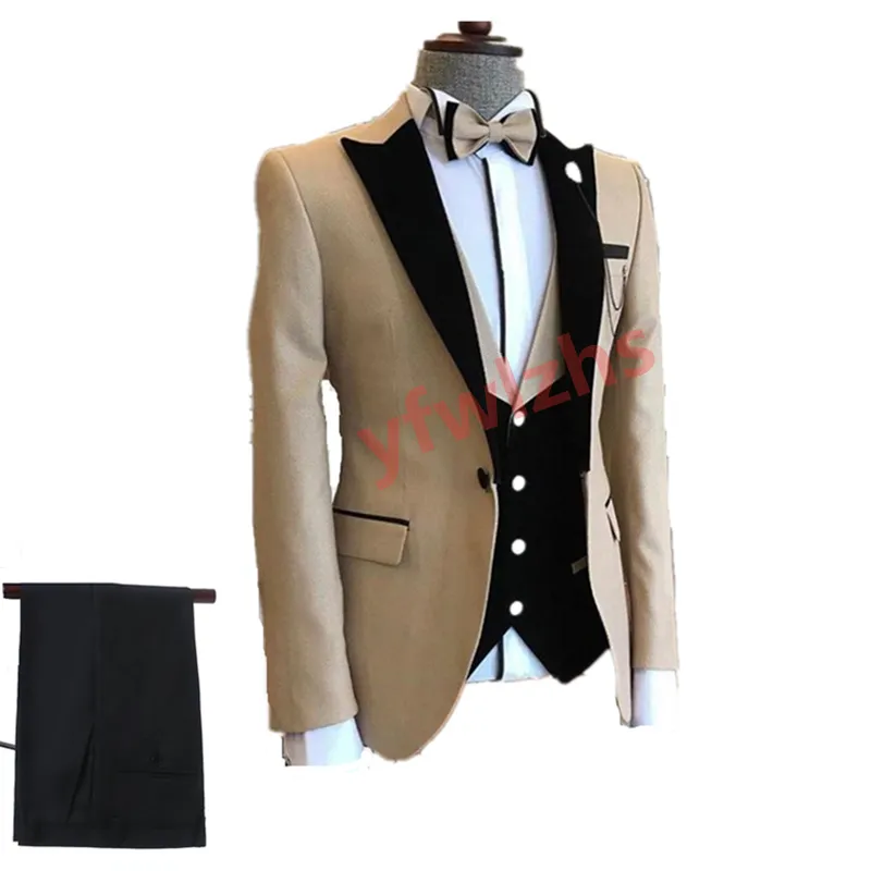 Custom-Made One Button Groomsmen Peak Lapel Groom Tuxedos Mężczyźni Garnitury Ślub / Prom / Dinner Man Blazer (Kurtka + Spodnie + Kamizelka + Kamizelka) W935