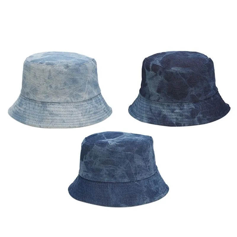 Retro Tie-Dye Fisherman Chapéus para Homens e Mulheres Denim Dupla Face Bacia Bacia Bacia Ao Ar Livre Sol Brim Pesca Beach