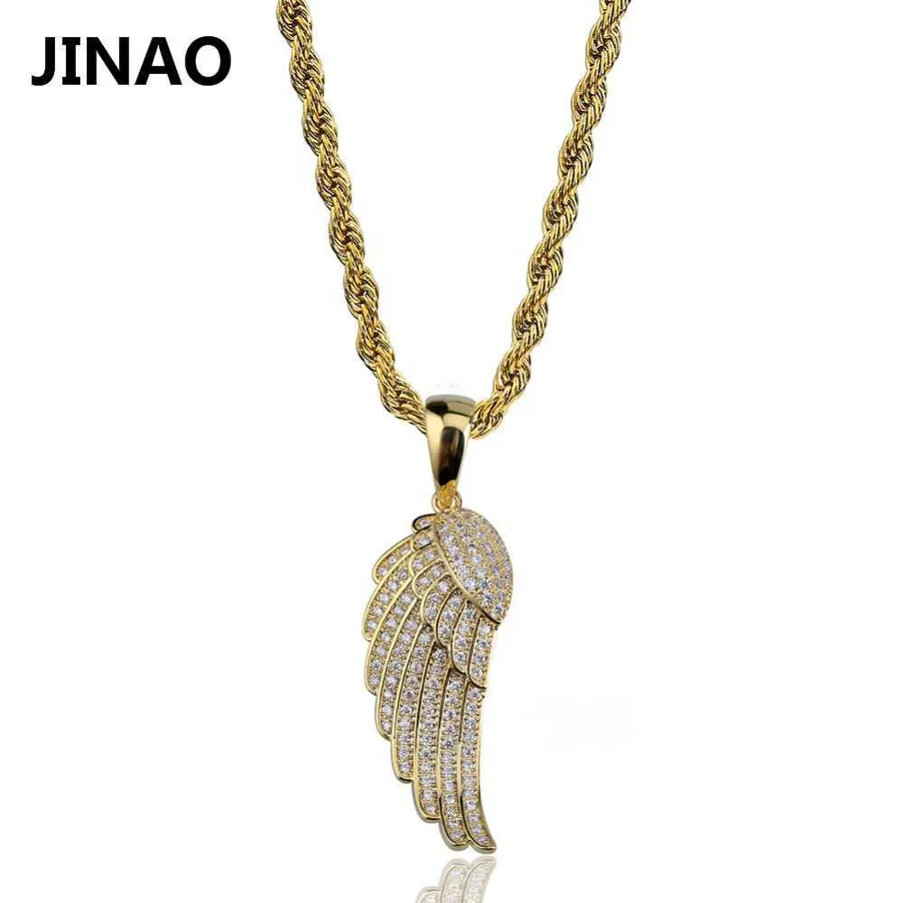 Jinao Mode Charme Femmes Bijoux Angel Wings Pendentif Collier Or Argent Couleur Plaqué Glacé Plein CZ Meilleure Idée Cadeau X0707