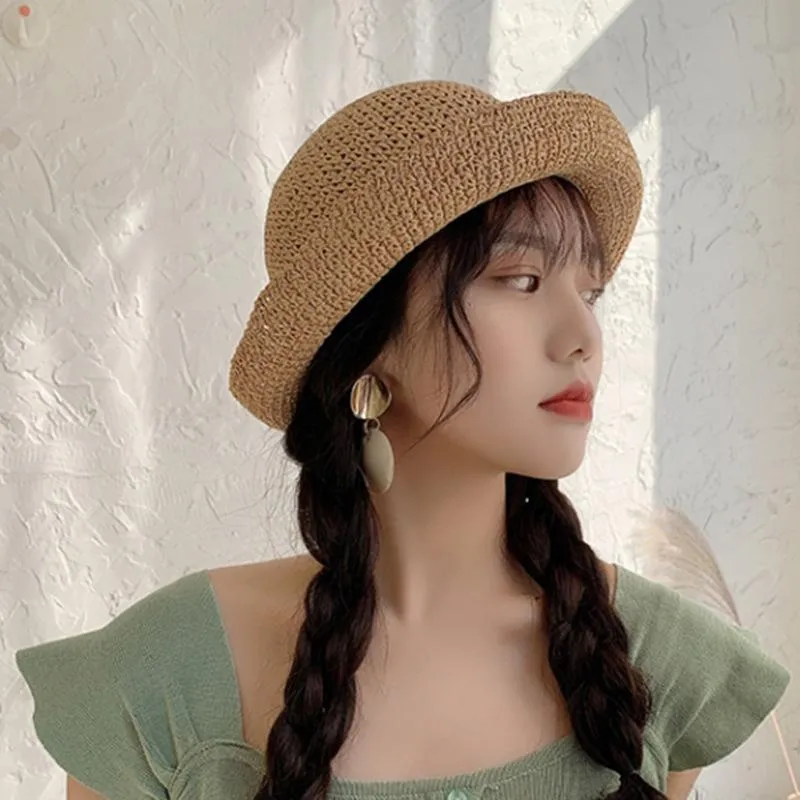 Wide Brim Hats Summer Go Out Sunscreen Big Woven Straw Hat Solid Color Simple And Versatile Foldable Sunshade Ladies Fisherman