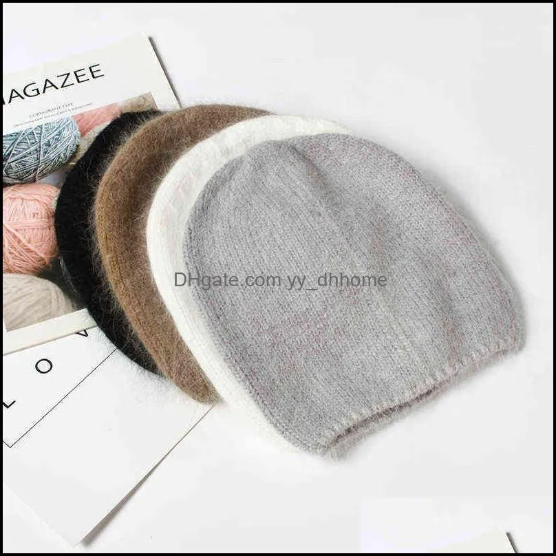 VISROVER10 colors solid color rabbit fur Winter beaniesfor woman long hair Warm cap Casual High Quality soft handfeeling Gift 211228