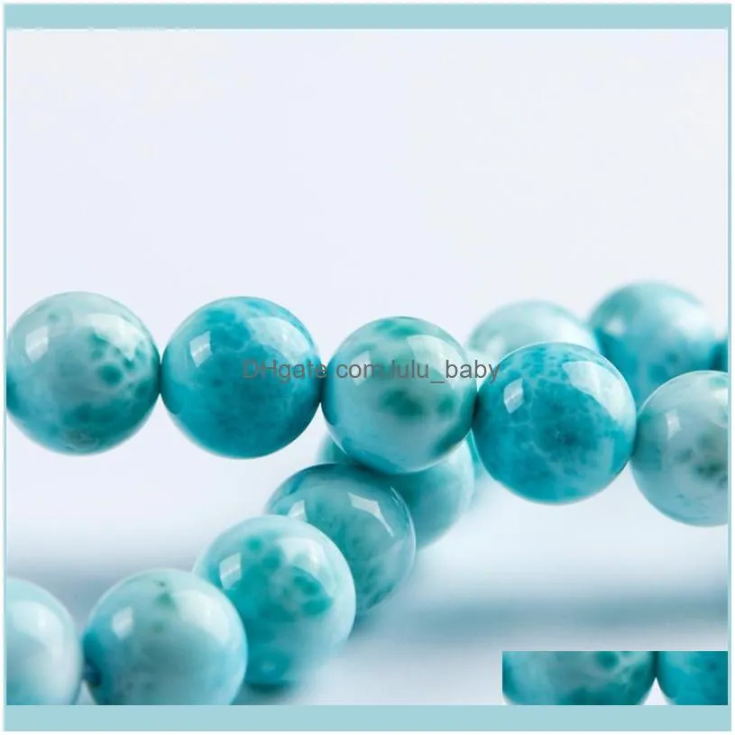 Beaded, Strands Precious Blue Natural Larimar Bracelet 10mm Stretch Stone Crystal Round Bead Women Female1