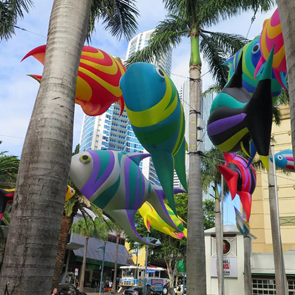 2 PCS / Pacote personalizado 1.5M Balão tropical inflável gigante do peixe com 16 cores mudou a luz LED para a decoração do palco