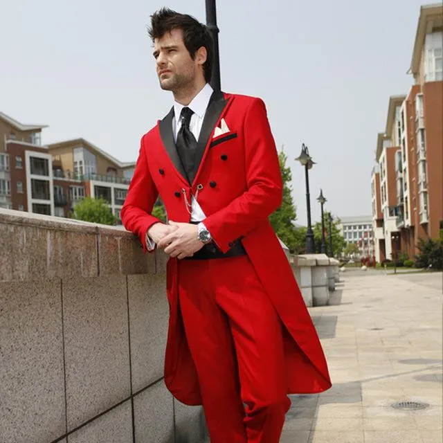 Men s Suits Blazers Red Swallow Tailed Men Suit Style Fashion Blazer Latest Coat Pant Design Slim Fit Terno Masculino Good Quality