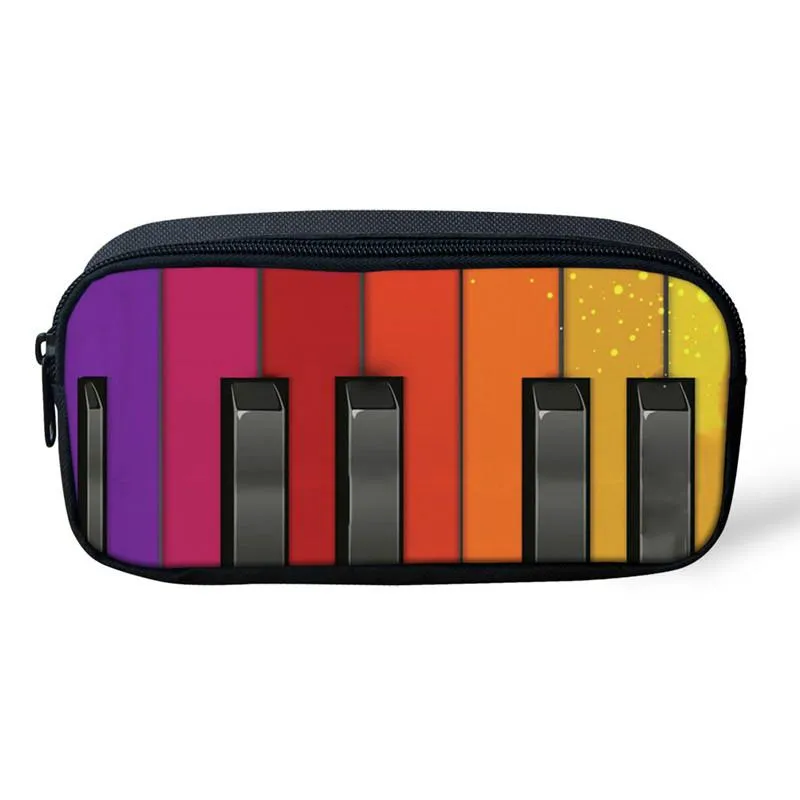 Coloré Piano Clé Crayon Sac Cas Bureau Musique Note Imprimer Étudiant Cas École Stylo Boîte Femmes Maquillage Cosmétique Sacs