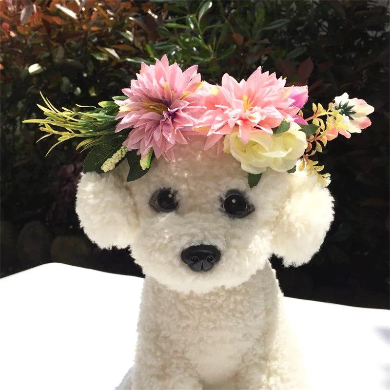 Ropa para perros mascota diadema de cabeza simulación de moda guirnalda de guirnaldas de guirnaldas para la fiesta de la playa