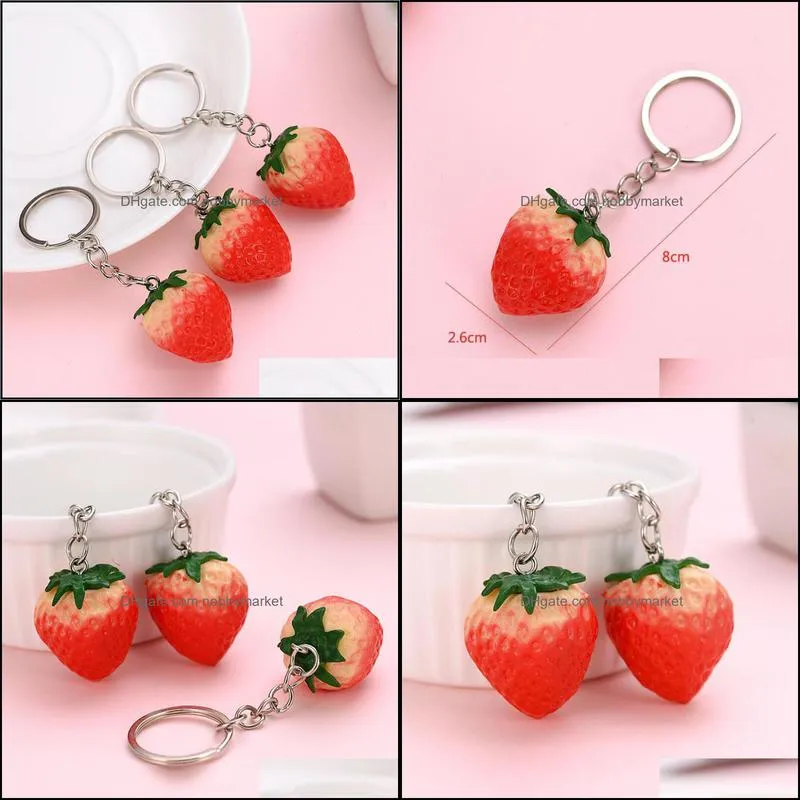 Strawberry Keychains Keyring For Women Girl Jewelry Simulated Fruit Cute Car Key Holder