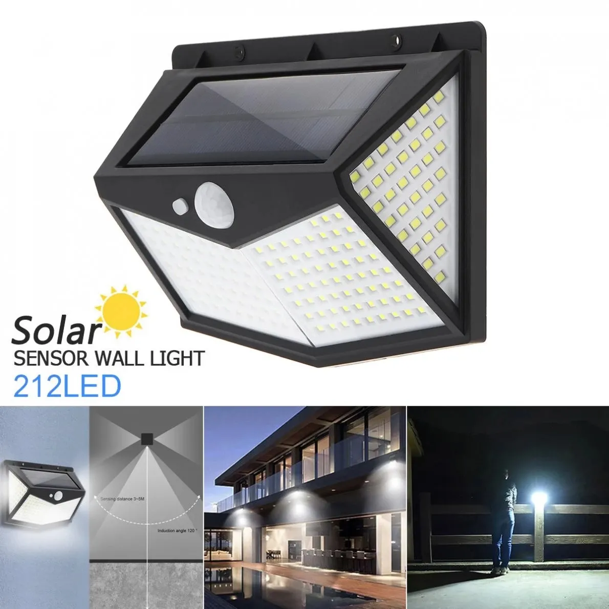 212 Leds Outdoor Led Solar Lights Wodoodporny ogród Led Lampen Kinkiet Zimna biała latarnia na słupek ogrodzeniowy