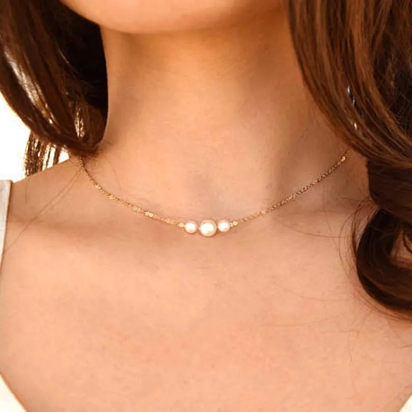 Simple Imitation Pearls Choker Necklaces Wedding Bride Jewelry Women's Gold Chocker Necklace Female Party Gift