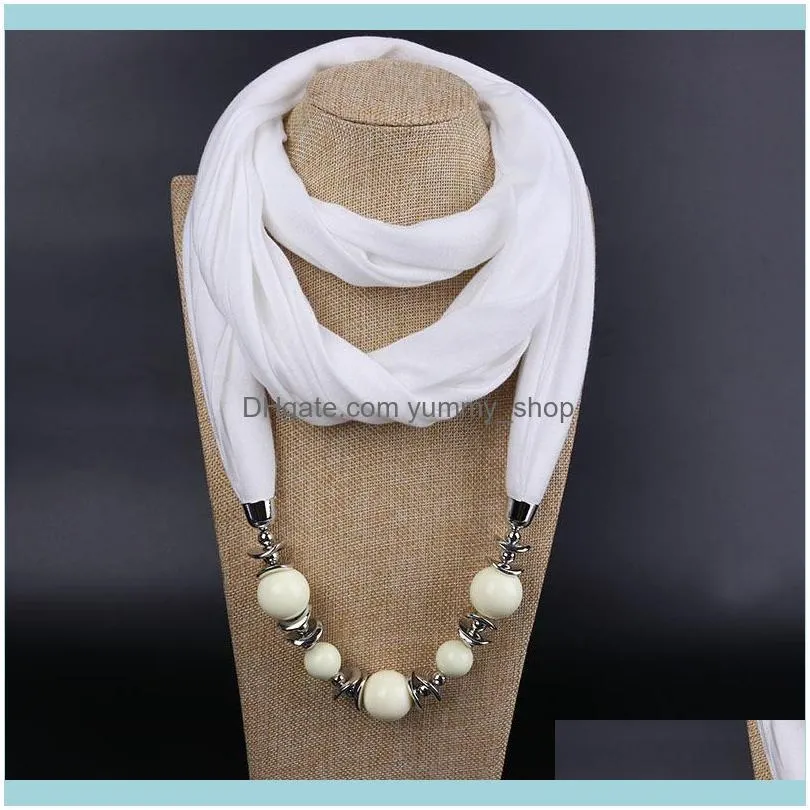 10 Colors Fashion women scarf necklace beads pendent jewelry 2020 Statement Maxi Necklace Women Muffler Neckerchief Bijoux1