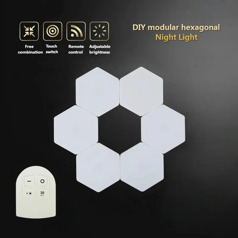 Quantum Lamp Touch Night Light Battery Operated DIY Modular Hexagon Vägglampor Fjärrkontroll Skåp Garderob sängskåp Lights