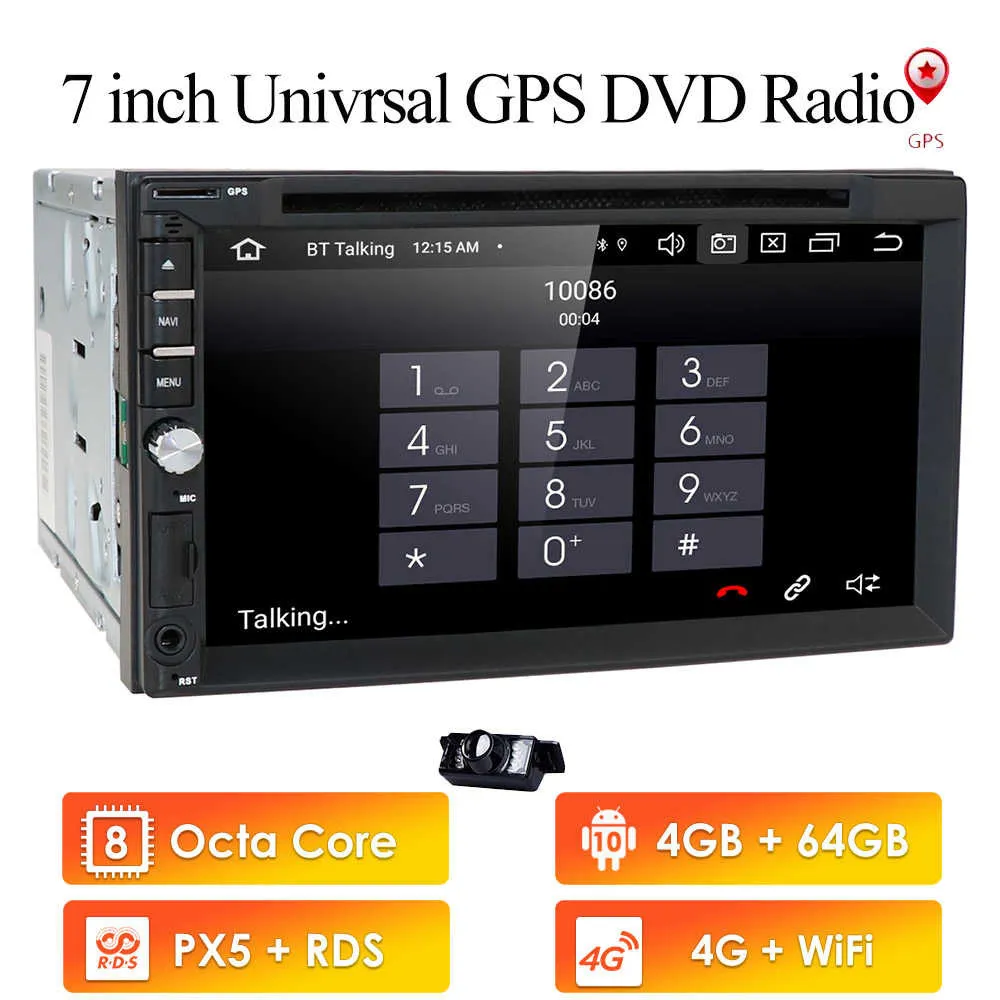 DSP IPS 8CORE 4GB RAM 64GB ROM 7 "2din Android 10 Audio Audio Multimedia Player para Nissan Hyundai Kia GPS Navegação Rádio Estéreo Vídeo