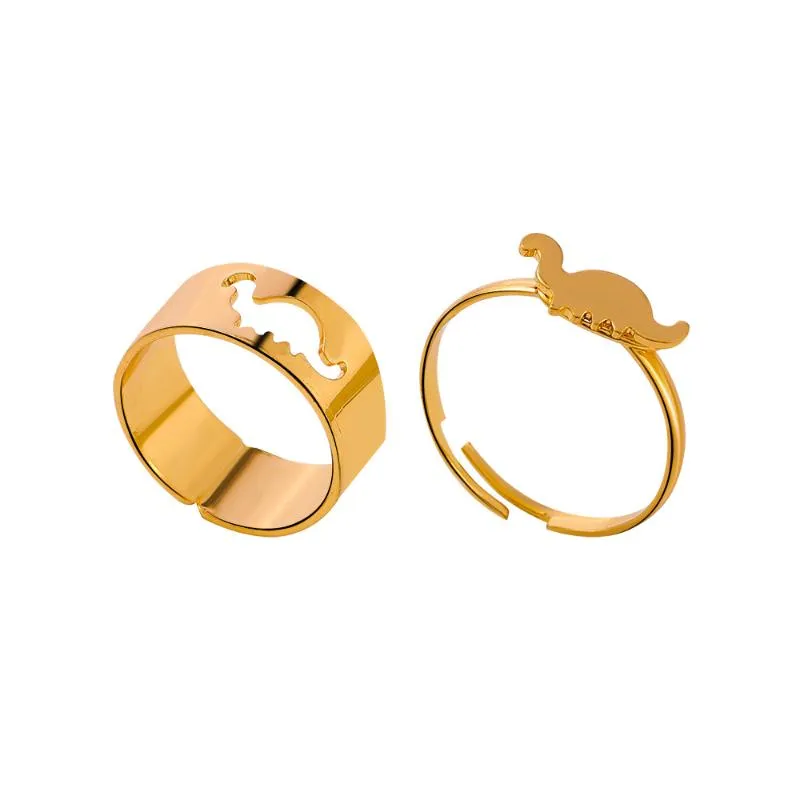 Anéis de cluster vendendo moda criativa oco dinossauro anel conjunto retro metal simples design aberto sentido acessórios kl027