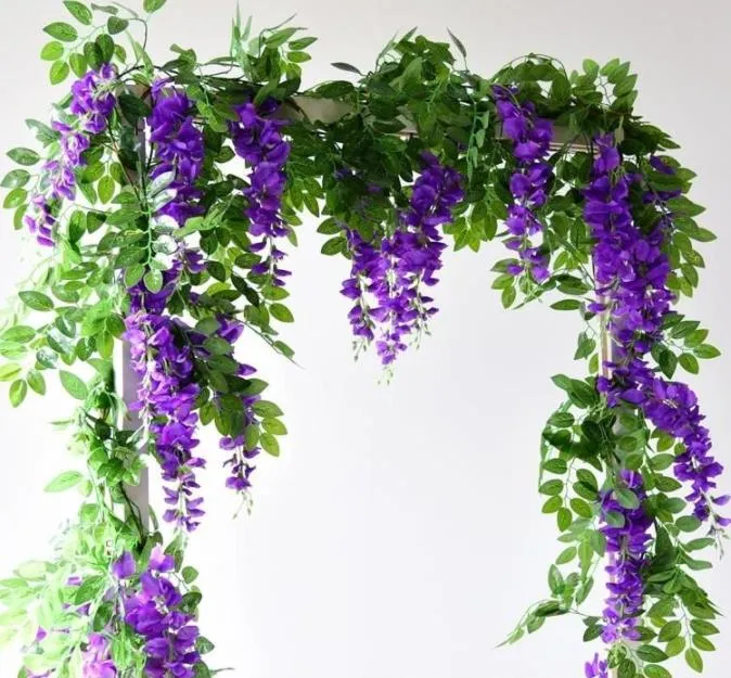 7ft 2m Bruiloft Decroatie venster Bloem String Kunstmatige Wisteria Vine Garland Planten Gebladerte Outdoor Thuis Trailing Bloem Fake Hanging Wall Decor