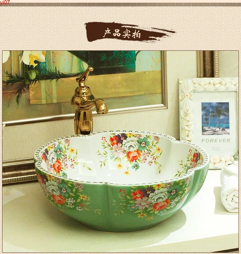 유럽 ​​스타일 중국 수제 Lavabo Washbasin 예술적 욕실 싱크 조리대 세라믹 페인트 싱크 수량 수량