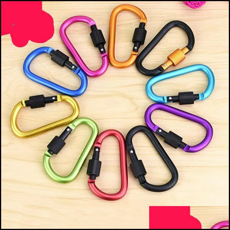 Outdoor Gadgets And Cam Hiking Sports & Outdoors8Cm D Type Carabiner With Lock Quick Nut Buckle Buckles Aluminum Backpack Hanging Drop Deliv