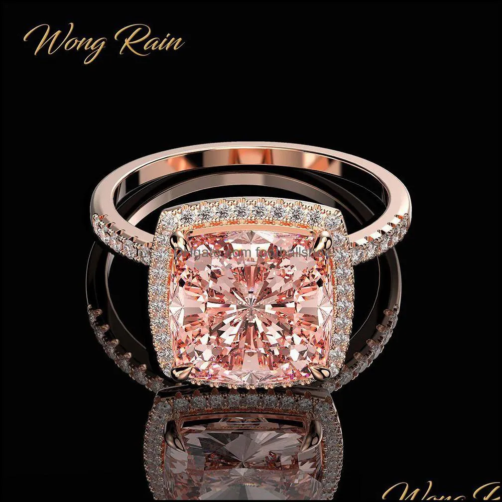 Solitaire Pierścień Biżuteria Wong Rain Luksusowy 100% 925 Sterling Sier Utworzony Moissanite Morganite Gemstone Ślubne Zaręczyny Fine Hurt