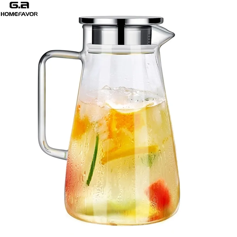 Cold Water Kettle Teapot Glass Pitcher Jug Juice Tea Carafe Large Bottle With Stainless Steel Lid Kitchen Accessories 211122