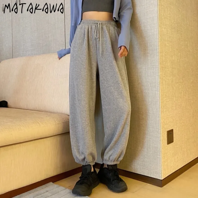 Pantalon de survêtement gris Matakawa Grey Force / Hiver Femme Femme Pantalon Casual Pantalons Lâche Streetwear Femmes 210513