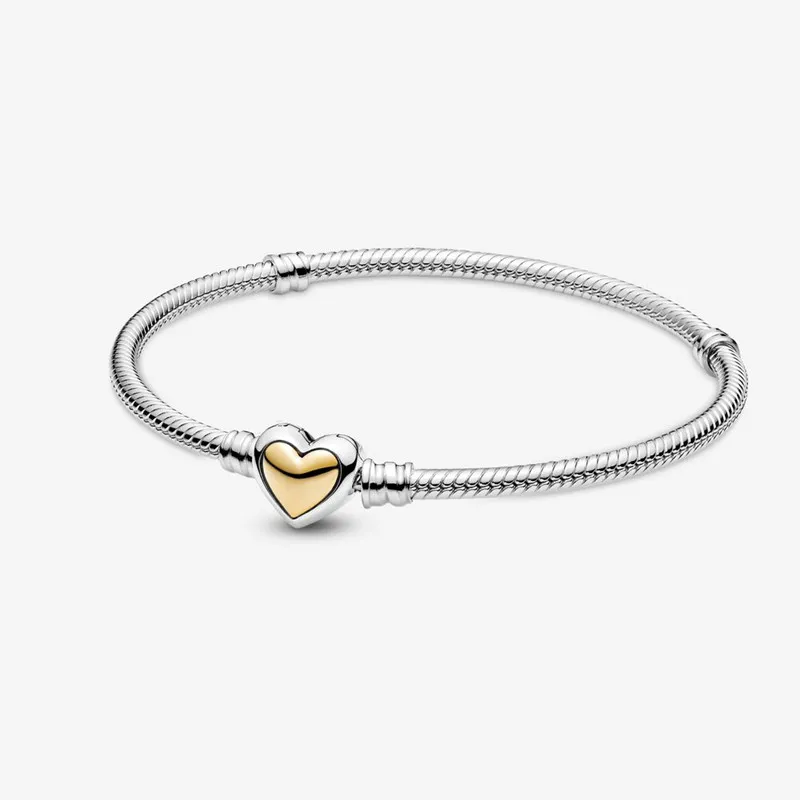 2021 Moederdag Armband 925 Sterling Zilveren Juwelen Domed Golden Heart Clasp Snake Chain Armbanden Fit Charms Beads Bangle DIY Gift 599380C00