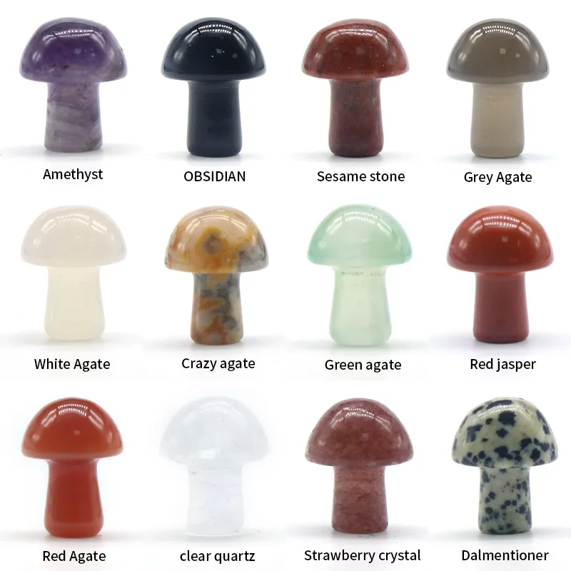 Loose Gemstones Crafts Mushroom Chakra 2cm Stones Natural Healing Crystals Agat Quartz Balancing Reiki Yoga Flower Pot Fish Tank Decoration