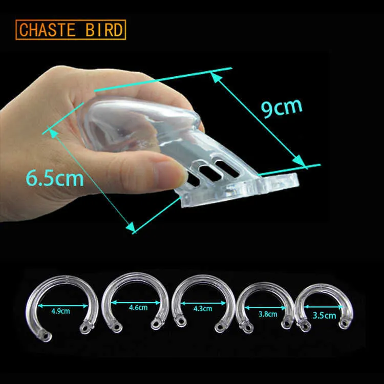 Chaste Bird Dispositivo di castità maschile piccolo / standard Gabbia per cazzi con 5 anelli di dimensioni Blocco in ottone Numero di blocco Etichette Giocattoli sessuali CB6000 A153 P0821